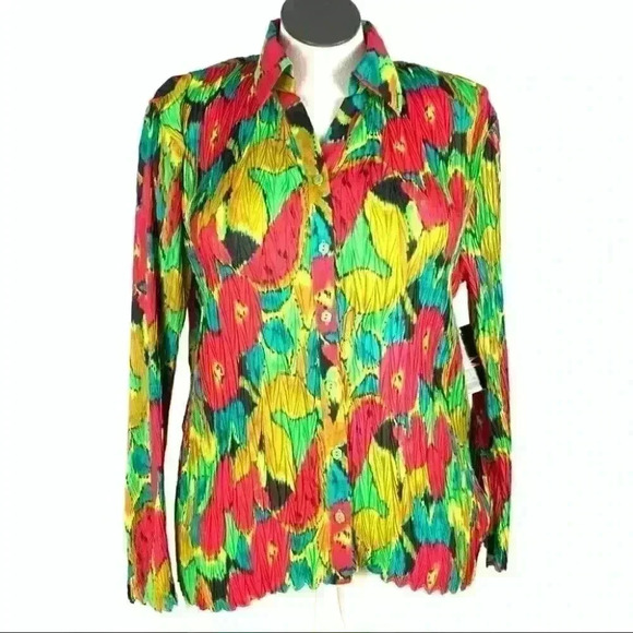 Milano Womens top size 1X multicolored floral watercolor button down - Picture 1 of 11